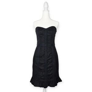 Betsey Johnson Black Ruched Punk Bandage Ruffle Hem Mini Dress